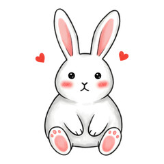 Obraz premium Cute white bunny with hearts – lovely and cuddly animal illustration
