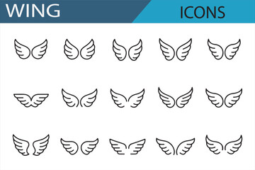 Set of Wing Icons Representing Freedom, Spirit, and Flight in Digital Form