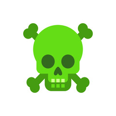 Illustration of a green skull and crossbones symbol with rounded edges on a white background design element