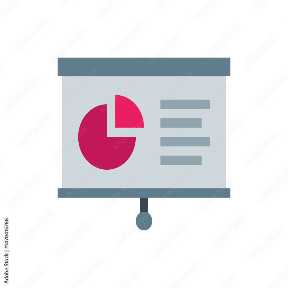 Poster presentation screen displaying a pie chart with a section highlighted and text lines shown on screen