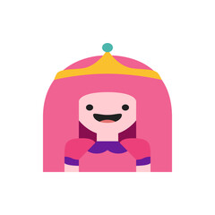 Illustration of princess bubblegum with pink hair wearing a golden crown with a teal gem on top smiling
