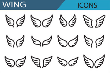  wing icons, featuring various angelic and bird wing designs, ideal for spiritual, fantasy, and aviation-themed projects.