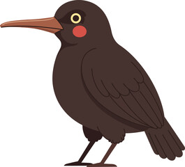Obraz premium Black bird illustration with orange beak and red cheeks in simple cartoon style vector image 
