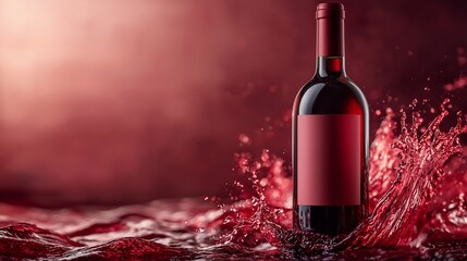 Fototapeta premium Red wine bottle, splash