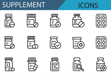 Collection of Supplement Icons for Health and Wellness Designs