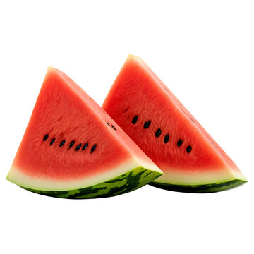 A juicy red slice of ripe watermelon, a refreshing summer fruit, is isolated on a white background
