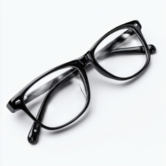 Elegant black eyeglasses elegantly displayed against a stark white background, ready for any design.