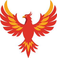 Obraz premium Phoenix bird rising with spread wings in red and orange colors vector illustration design