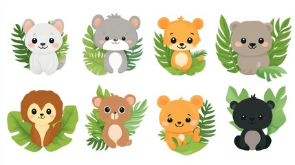 Fototapeta premium Set of Cartoon Cute Animals in the Jungle illustration , no logos, no brands