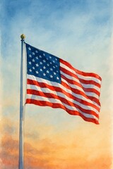 Illustration of american flag waving in the wind