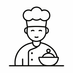 Chef with a tray vector line art on white background.