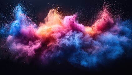 Colorful powder explosion on a dark backdrop.