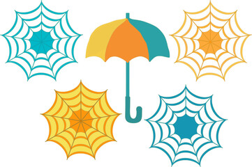 Summer umbrellas from rain and sun, set, color drawing on transparent background