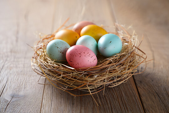 easter eggs in a nest "High quality Easter egg basket image for seasonal content"

