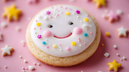 Smiling Decorated Cookie with Colorful Stars - Sweet Delight