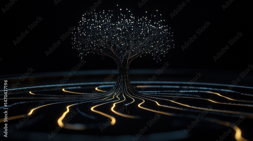 Poster A Digital Tree With Glowing Lines And Connected Nodes