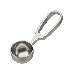 Silver Metal Scoop with Modern Handle on White Background