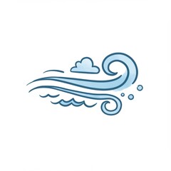 Whimsical Blue Wind and Wave Illustration