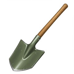 Green Metal Shovel with Brown Wooden Handle