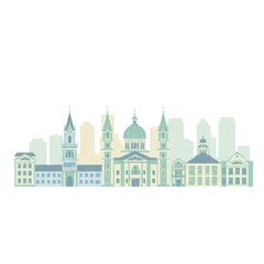 Pastel City Skyline Illustration with Various Buildings