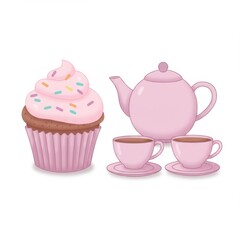 Pink Pastel Cupcake Tea Party Illustration