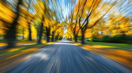 Autumnal avenue with a motion blur effect.