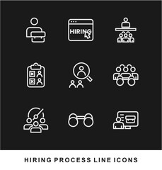 Hiring Process Line Icons. Recruitment, Job Application, Interview, Candidate Selection Vector Set