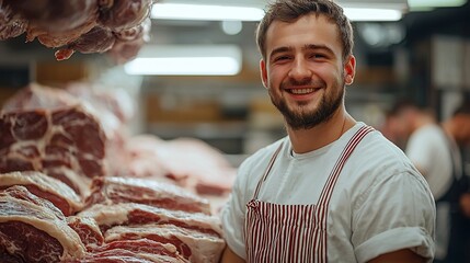 Butcher smiling at camera