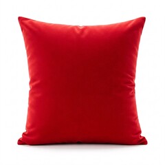Red square pillow lies on a white