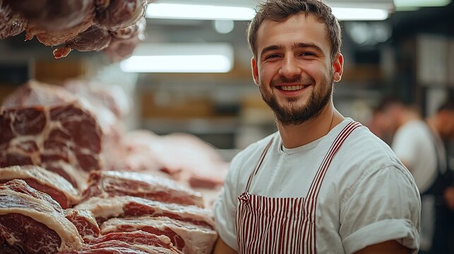 Butcher smiling at camera