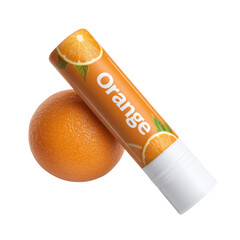 Orange Flavor Lip Balm with Fresh Orange Fruit Isolated on a Transparent Background