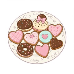 Assorted Pink and Brown Heart Cookies and Donuts on Plate