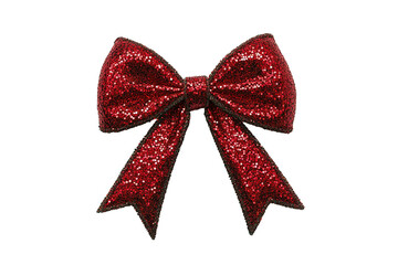 Sparkly Red Glitter Bow with Decorative Shine and Ribbon Tails