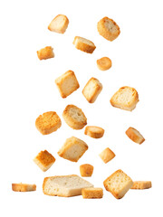 Crispy croutons falling golden brown delicious snack perfect for soups