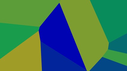 Abstract geometric art with vibrant green, blue, and yellow hues forming irregular polygons