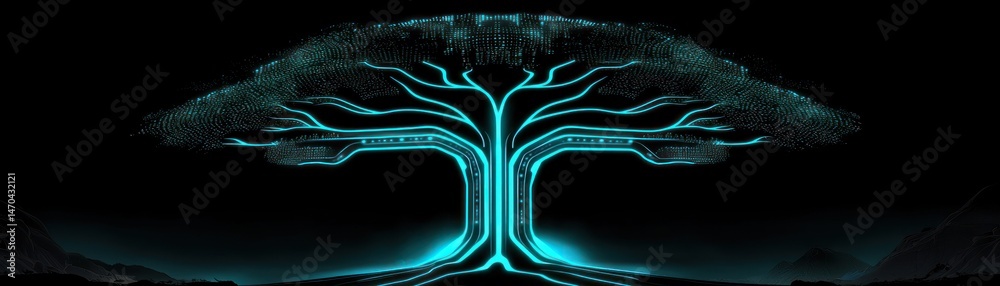 Poster a digital tree displays glowing circuits against a black background