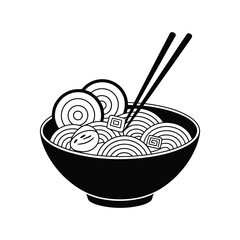 Ramen Bowl with Chopsticks: A classic bowl of steaming ramen noodles, featuring  delicate toppings like sliced green onions, soft-boiled egg, and a single slice of pork.  