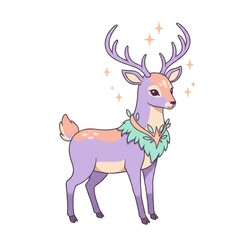 Pastel Purple Deer with Antlers and Leaves