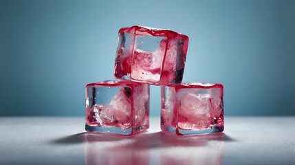 Stacked Ice Cubes with Red Swirls Abstract Frozen Design