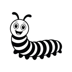 Cute Caterpillar Illustration: A charming black and white illustration of a friendly caterpillar, showcasing its segmented body and happy expression. It's a playful and inviting image.