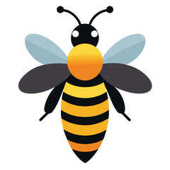 A cute yellow cartoon bee, a happy flying insect, carries sweet honey, an isolated vector illustration