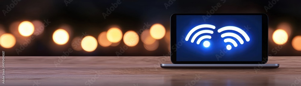 Poster A laptop showing a wireless wifi connection symbol on display