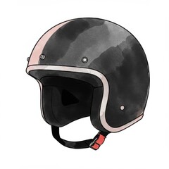 Fototapeta premium Black and White Vintage Open Face Motorcycle Helmet Illustration