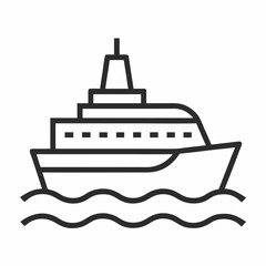 Obraz premium Ship in the sea line art vector on white background.