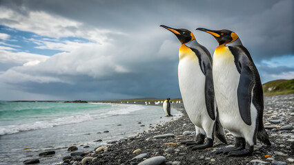 Naklejka premium Emperor penguins on the sea ice in the Weddell Sea, Antarctica