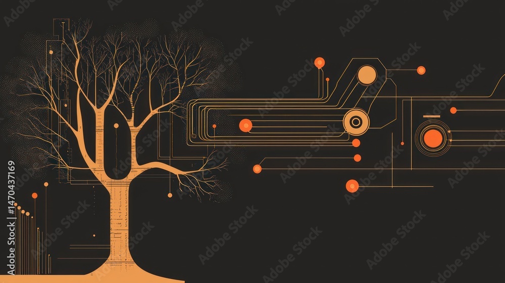 Poster a stylized tree and a circuit board design are combined together