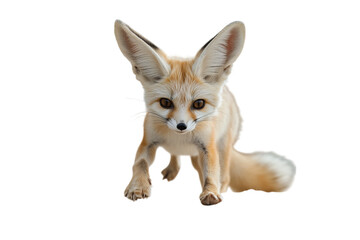 Obraz premium A serene fennec fox with large ears and soft fur, gracefully moving forward.