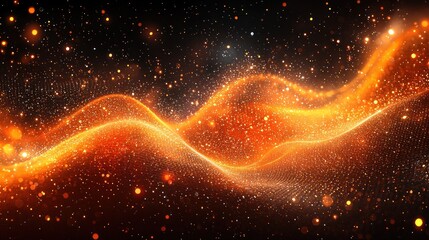 Glowing orange wave amidst a dark, starry backdrop.  Shimmering particles create a celestial, ethereal effect
