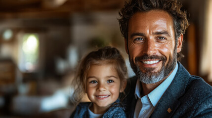 Fototapeta premium A picture of a friendly white professional realtor talking to a family in their living room.