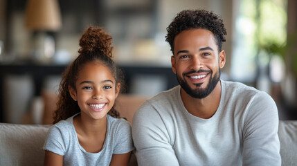 Obraz premium A picture of a friendly white professional realtor talking to a family in their living room.